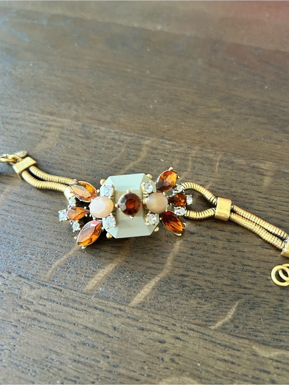 J. Crew gold tone crystal gemstone chain link statement bracelet